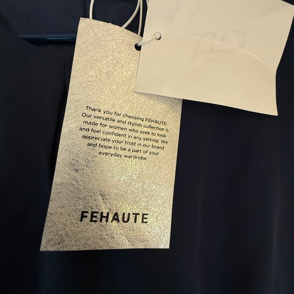 FEHAUTE Navy Blue Ruched Sheath Dress Cap Sleeve Business Casual Women US 12 - Picture 4 of 9